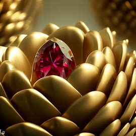 A golden statue of an artichoke with a gleaming ruby in the center. Image 1 of 4