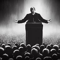 Create an image of Vladimir Lenin giving a powerful speech in front of a crowd of passionate supporters.