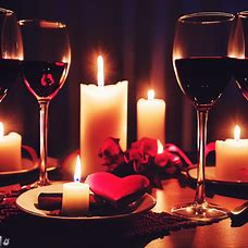 Generate an image of a romantic candlelit dinner in February.