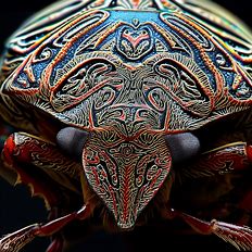 A beetle with intricate patterns and designs