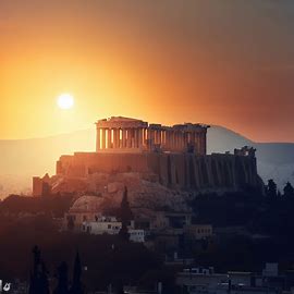 Generate a breathtaking view of the Acropolis at dawn, with the sun just starting to rise over the temple of Athena.. Image 3 of 4