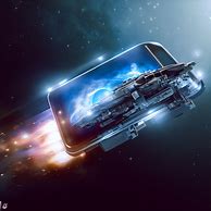 Show the iPhone 7 transforming into a spaceship and flying through space