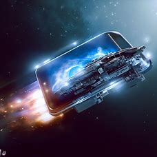 Show the iPhone 7 transforming into a spaceship and flying through space