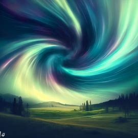 Create a stunning image of an aurora borealis swirl above a remote meadow.. Image 2 of 4