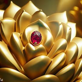 A golden statue of an artichoke with a gleaming ruby in the center. Image 2 of 4