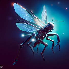 Imagine a futuristic world where insects have evolved into advanced robots, with sleek metal exoskeletons and glowing LED wings.. Image 3 of 4