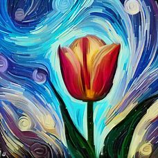 Draw a tulip in the style of Vincent van Gogh's 'The Starry Night.