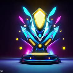Illustrate a futuristic trophy with glowing lights and bold shapes.