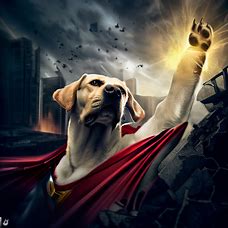 Imagine a superhero Labrador dog saving the city from evil forces.