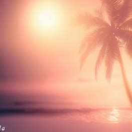 Create a dreamy, beachy scene with a palm tree and a partial sun setting in the background.
