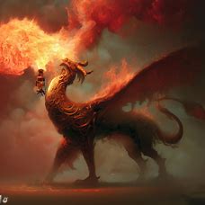 Imagine a fire extinguisher as a mythical creature, such as a dragon or a griffin, designed to fight fires in magical realms.