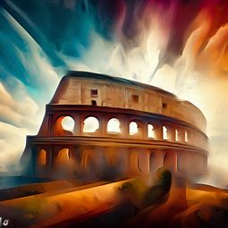 Create an artistic representation of an iconic landmark from ancient Rome, such as the Colosseum or the Pantheon.