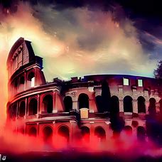 Create an artistic and romantic representation of the Colosseum in Rome, Italy.