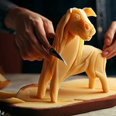 Create an imaginative cheese sculpture in the shape of a beloved animal