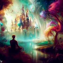 Imagine a fairy tale world and create an art piece of it in your mind