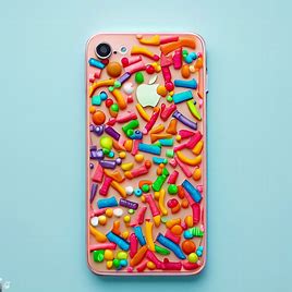 Create an image of an iPhone 7 made entirely out of colorful candy