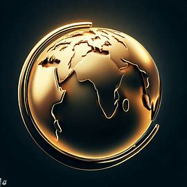 Illustrate a world map in the shape of a globe made of gold. Image 4 of 4