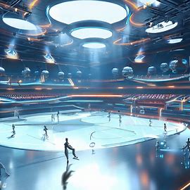 ption": "Futuristic basketball arena with floating courts and high-tech players.. Image 3 of 4