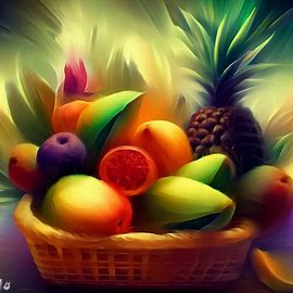 Visualize and paint a gift basket full of exotic fruits.. Image 2 of 4