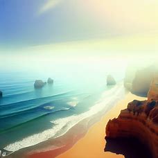 Imagine a serene and stunning beachscape in the Algarve region of Portugal, what does it look like?