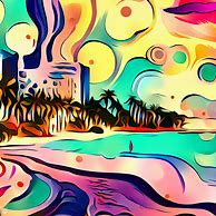 Create a whimsical and colorful illustration of Miami's iconic South Beach