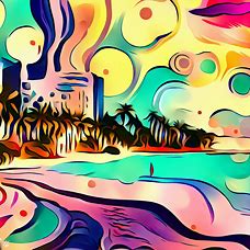 Create a whimsical and colorful illustration of Miami's iconic South Beach