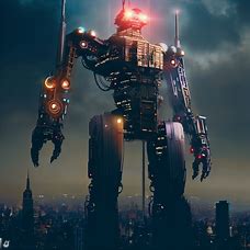 Imagined the Empire State Building as a giant robot, with metal exoskeleton and glowing eyes.