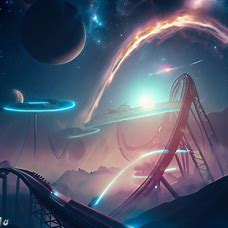Create an image of a science-fiction roller coaster that takes riders on an intergalactic adventure.