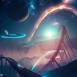 Create an image of a science-fiction roller coaster that takes riders on an intergalactic adventure.. Image 1 of 4