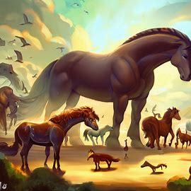 Draw a world where all animals are as big as horses. Image 1 of 4