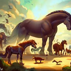 Draw a world where all animals are as big as horses