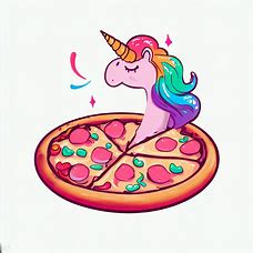 Illustrate a pizza with a whimsical twist, such as a unicorn topping or a rainbow crust.