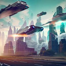 Create an image of a futuristic Philadelphia with flying cars and towering skyscrapers