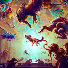 Visualize a surreal vision of the Sistine Chapel, with otherworldly creatures integrated into the classic artwork.. Image 4 of 4
