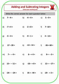 Image result for Integers Worksheets with Answers