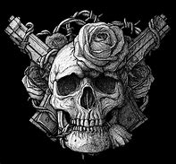 Image result for Skull with Guns and Roses Drawing