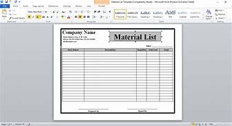 Image result for Free Construction Material List Template