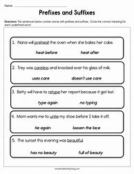 Image result for Suffix and Prefix Worksheet for Grade 6