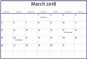 Image result for March 2018 Calendar with Holidays