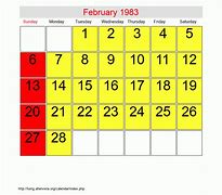 Image result for February 1983 Calendar