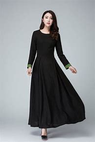 Image result for Long-Sleeved Long Black Dress with Flat Black Boots