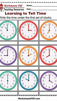 Image result for Learn to Tell Time Worksheets