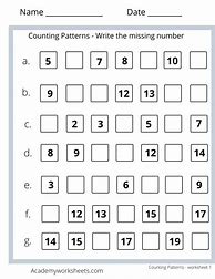 Image result for Number Patterns Worksheets Kindergarten