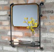 Image result for Black Metal Mirror with Shelf