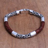 Image result for Sterling Silver Leather Bracelet Men