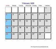Image result for February 1800 Calendar
