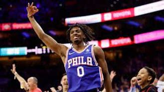 Image result for Tyrese Maxey N Embiid On the Rising Stars Bench