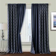 Image result for Navy Blackout Curtains with Beige Vine Pattern