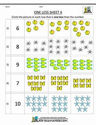Image result for One More One Less Kindergarten Worksheets