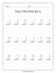 Image result for Multiplying by 6 Worksheet